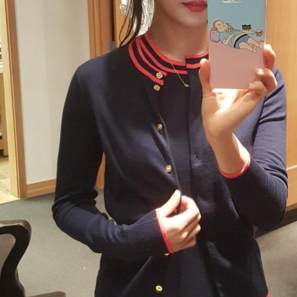 ❗J. Crew Preppy Navy Pink Tipped Long Sleeve Cardigan Small❗